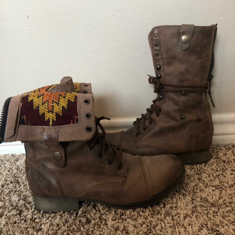 Steve Madden Chevie Lace Up Combat Boots Brown